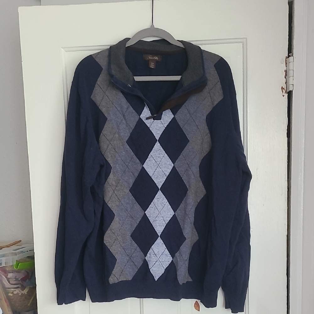 Tasso Elba Blue and Gray Zip Up Sweater, XXL